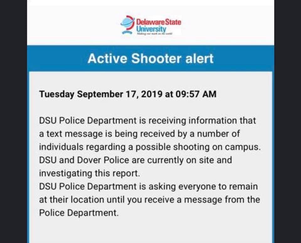 Delaware State University alert 091719